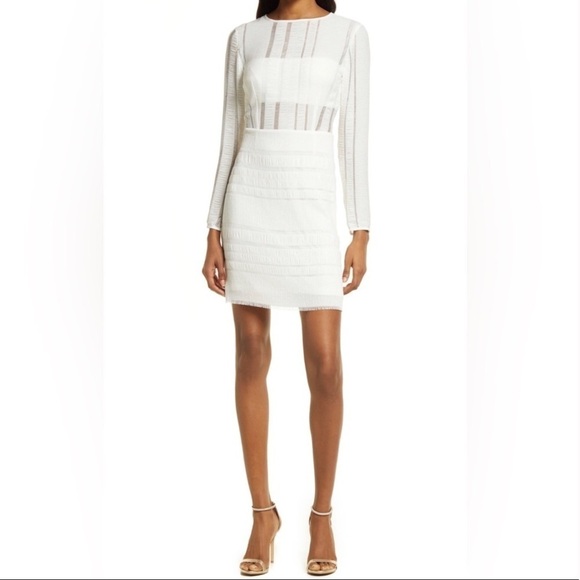 SHO Tadashi Shoji Long Sleeve White Cocktail Dress Size L - Picture 1 of 10